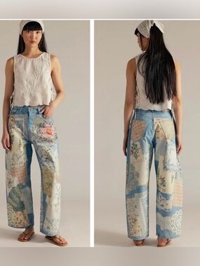 FREE PEOPLE We The Free Illusions Printed Relaxed Jeans size 29